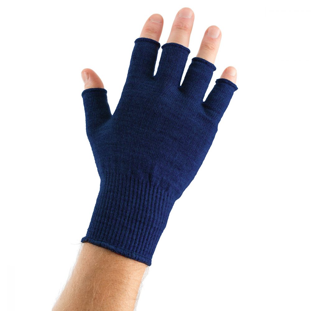 blue wool fingerless gloves
