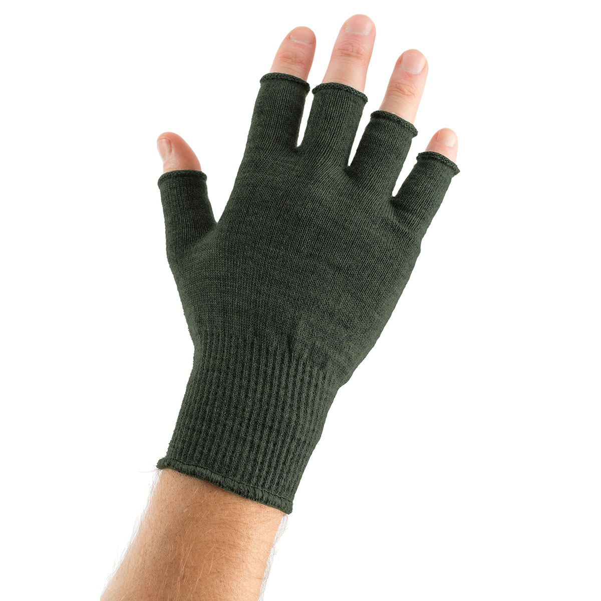 EDZ Merino Wool Fingerless Thermal Gloves Olive Green