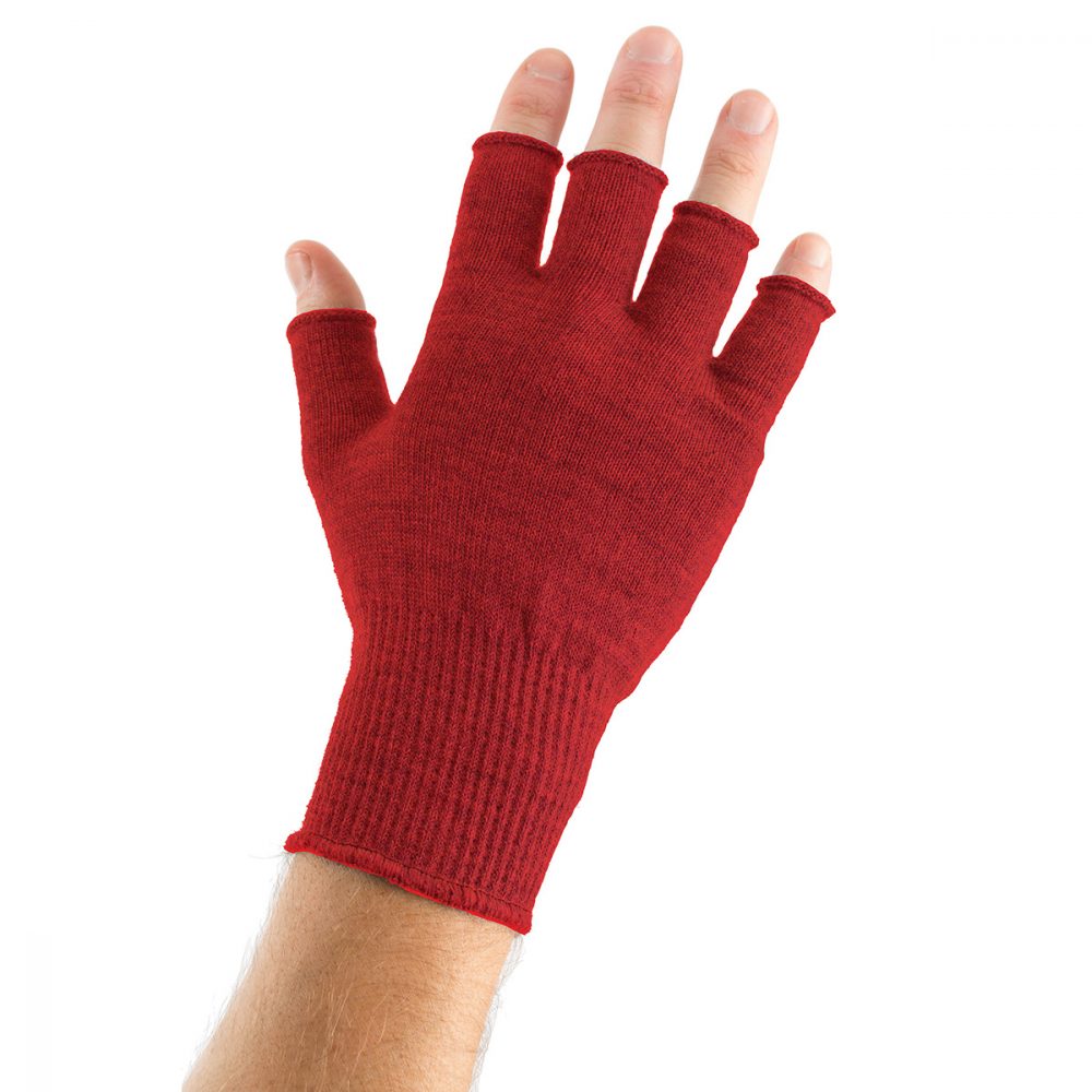 red fingerless gloves made of merino wool for warmth