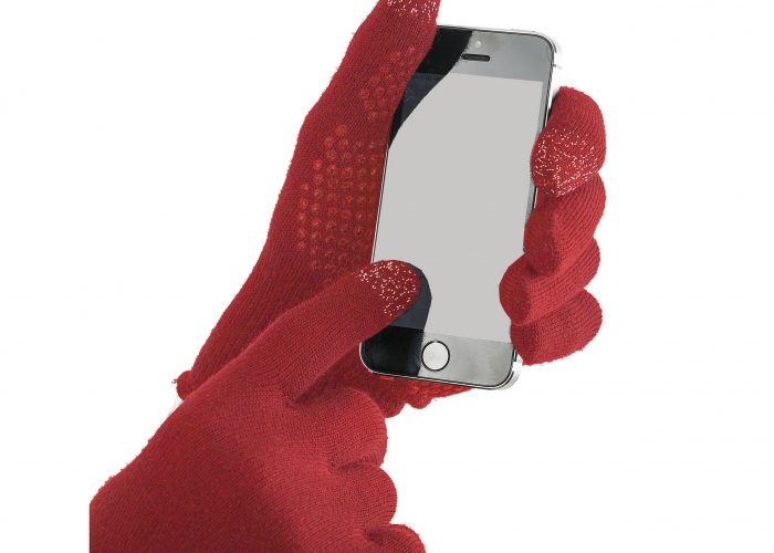 red wool touchscreen gloves with grips