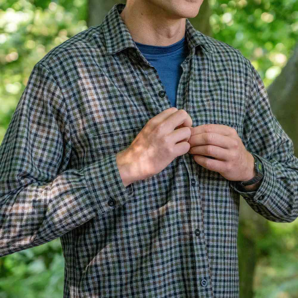 Men's flannel shirt grey and green plaid