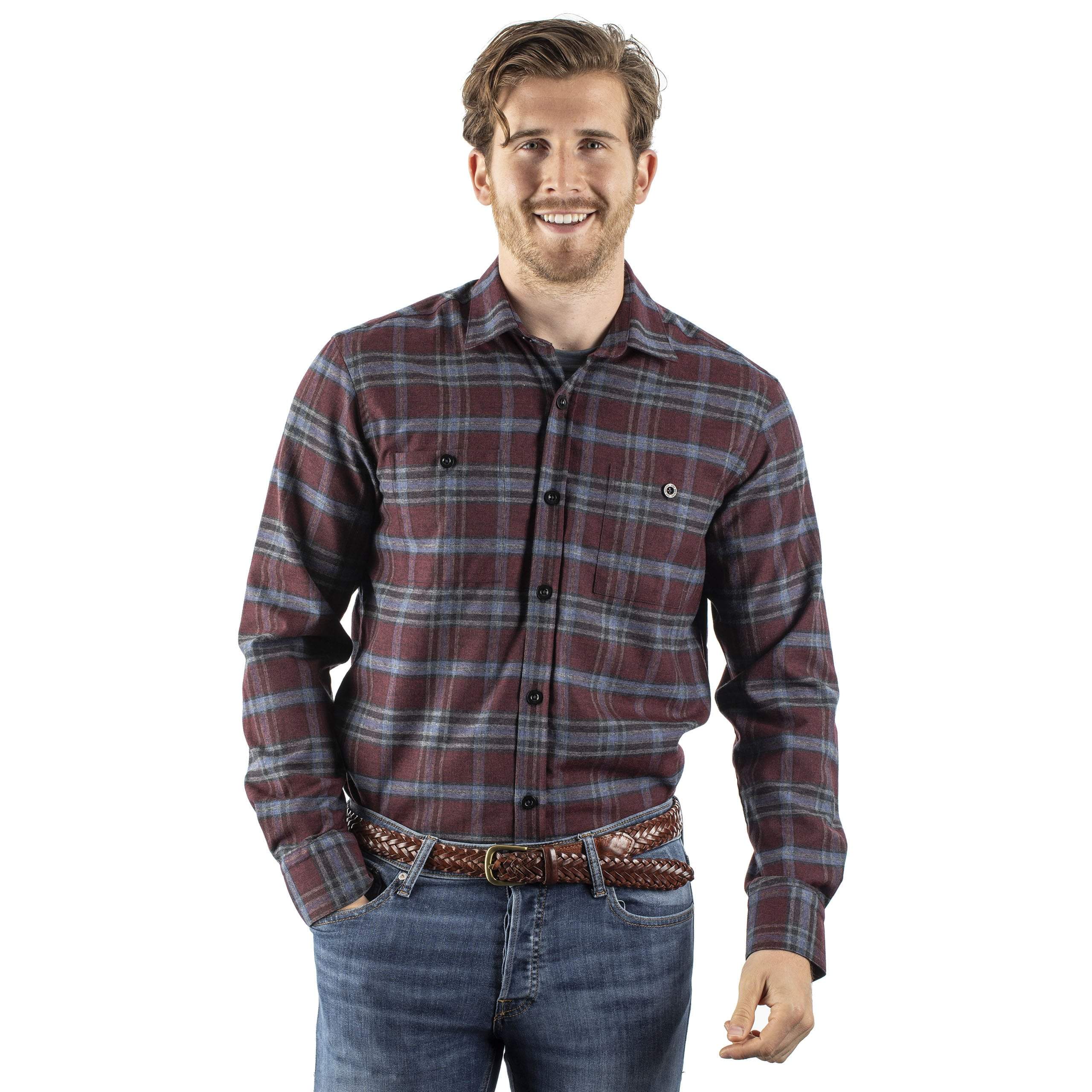 Wool&Prince Merino Wool Flannel Utility Shirt | Large Olive Plaid