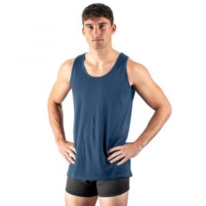 Men's Merino wool vest singlet in 200g weight blue
