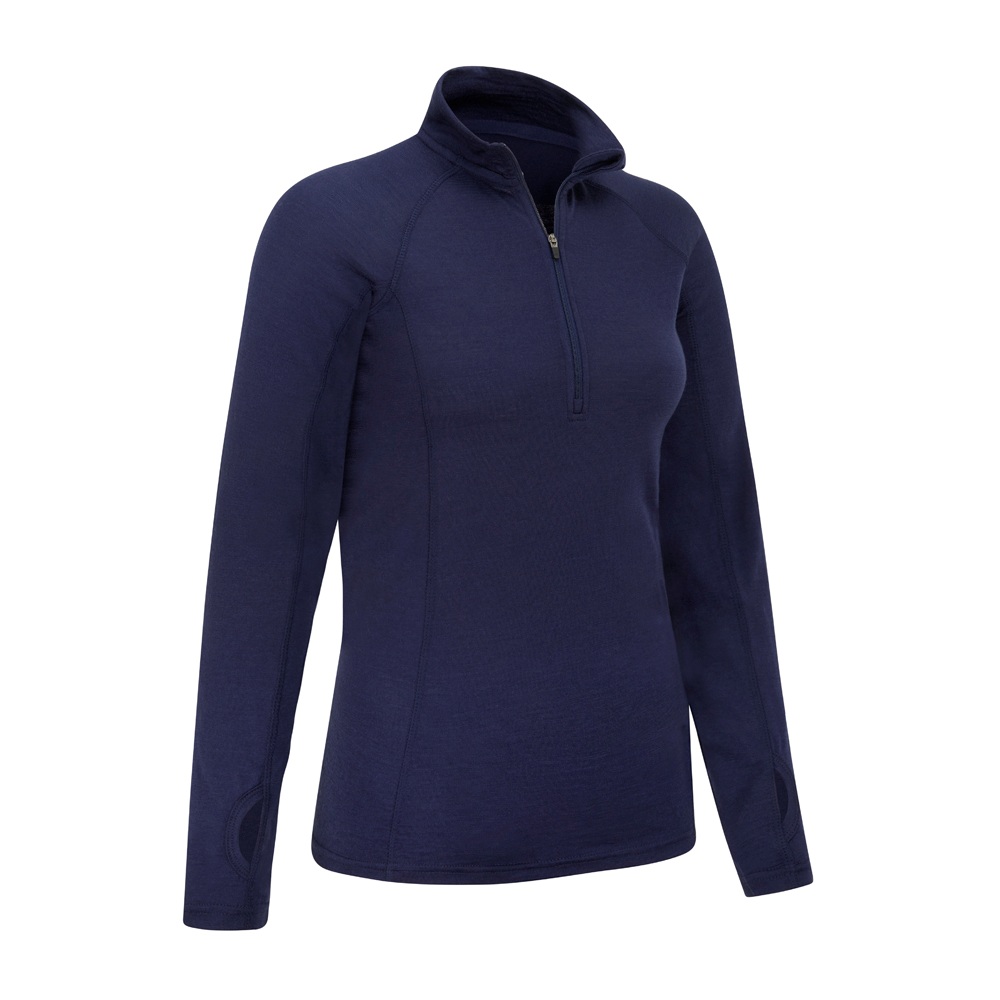 Women's Merino Zip-Neck Base-Layer Top with Thumb Holes